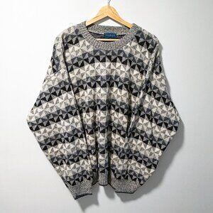 VINTAGE Towncraft Geometric Knit Grandpa Sweater - Made in USA - Large